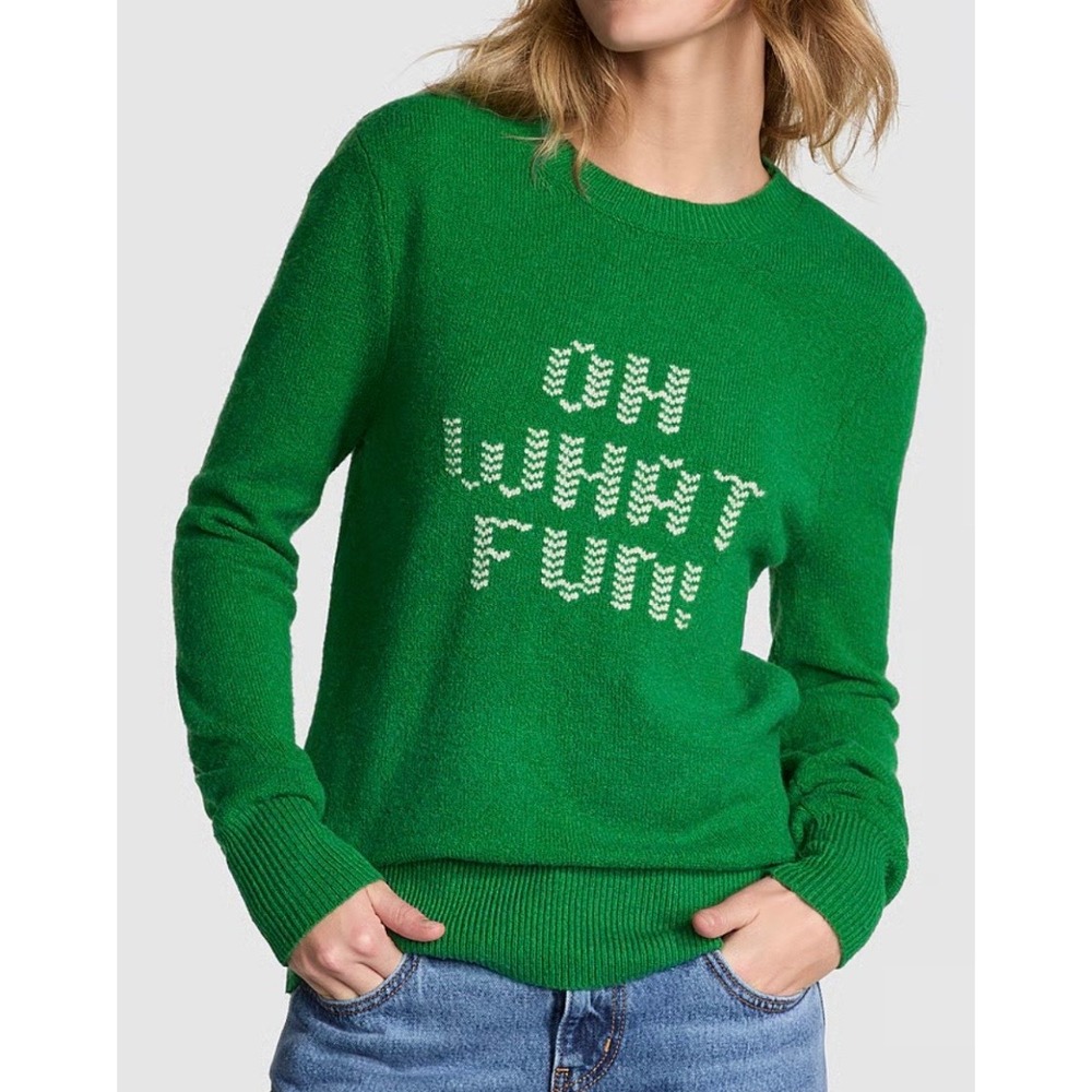PINK by Victoria Secret Green OH WHAT FUN! Knit Sweater Crew‎ Neck XS NWT